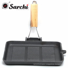 Pre-seasoned die casting cast iron grill plate with removable handle